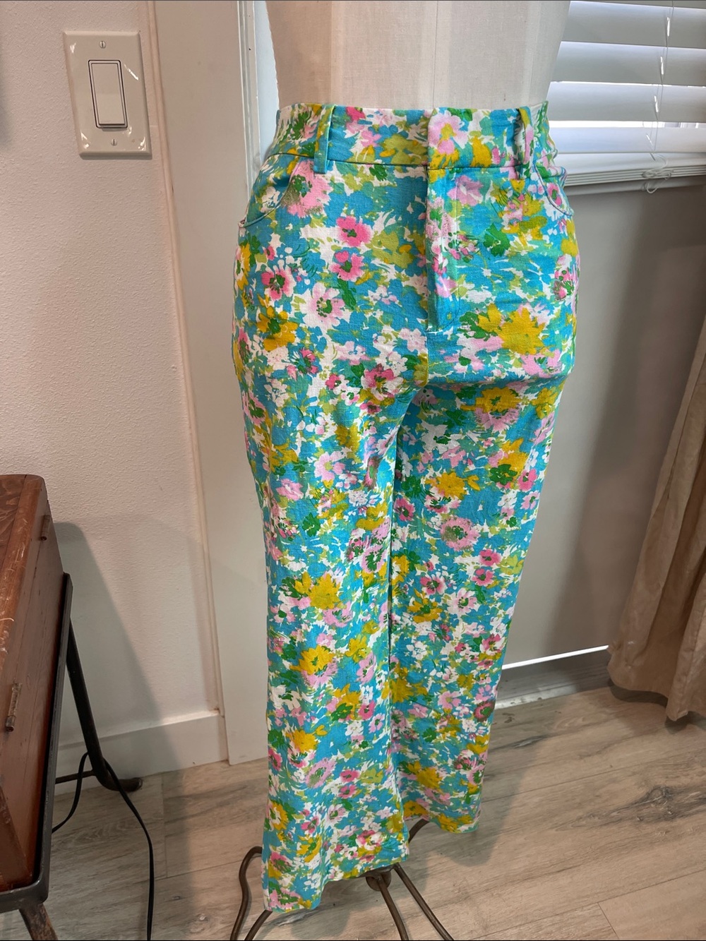 Zara Aqua Floral Linen Pants